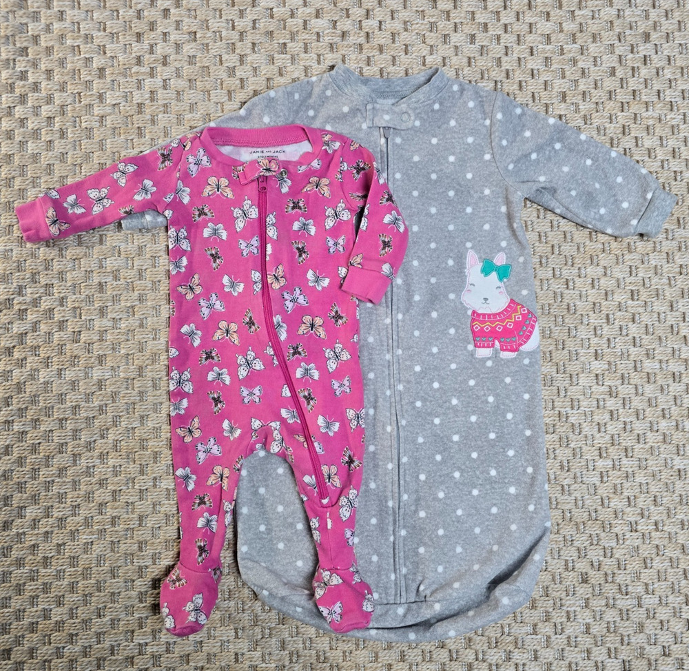 Janie & Jack Carters 0-3M Baby Girl Sleeper Footsie Bunny Butterfly Bundle